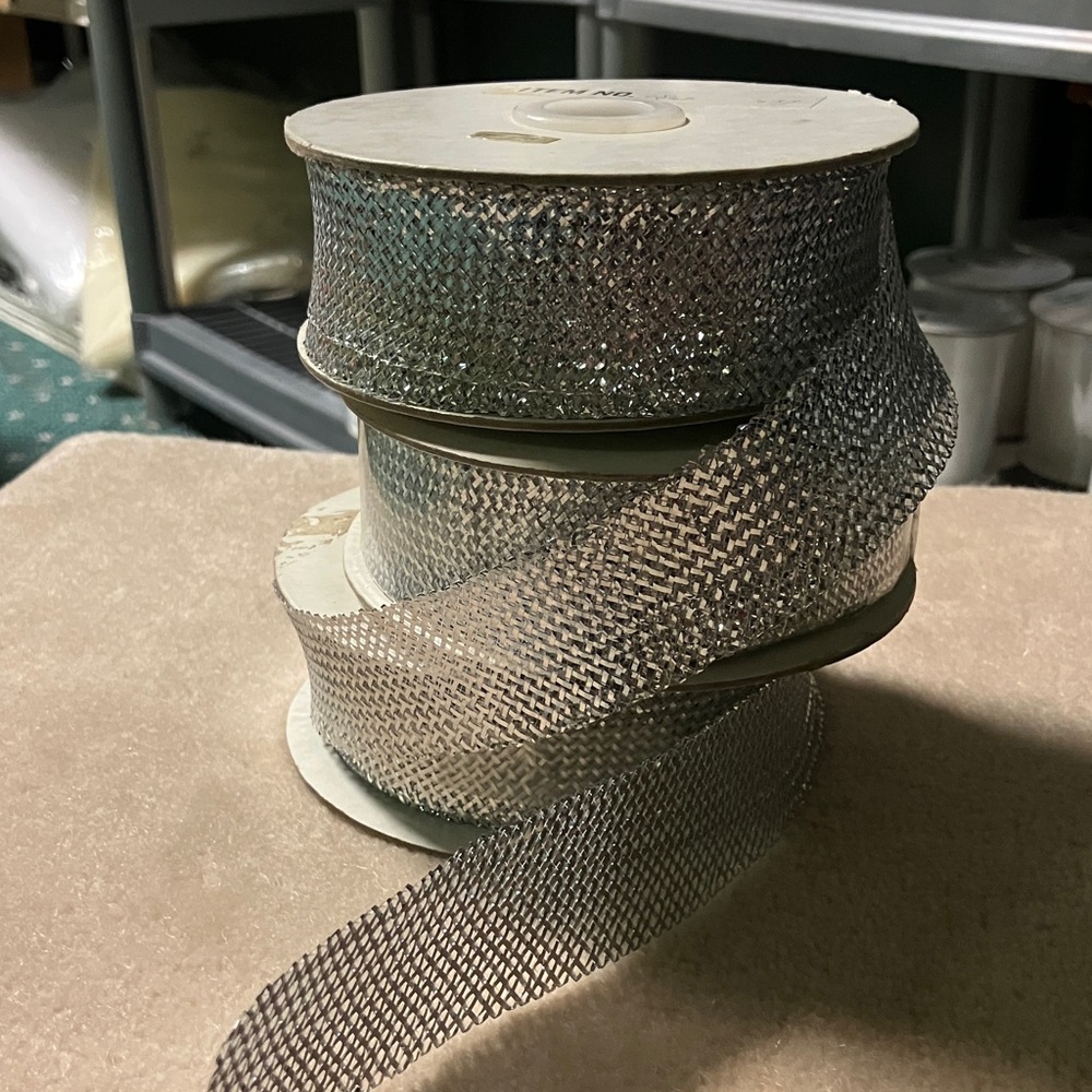 Festive Holiday Metallic Silver Mesh Ribbon Spool 25yd for $15